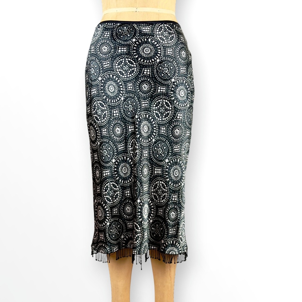 Y2K Wet Seal Fringe Skirt Iridecent Dark Cyber Mandala Print‎ Whimsy Goth Size S